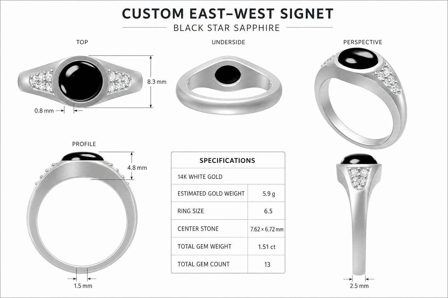 CAD rendering of an east-west signet ring