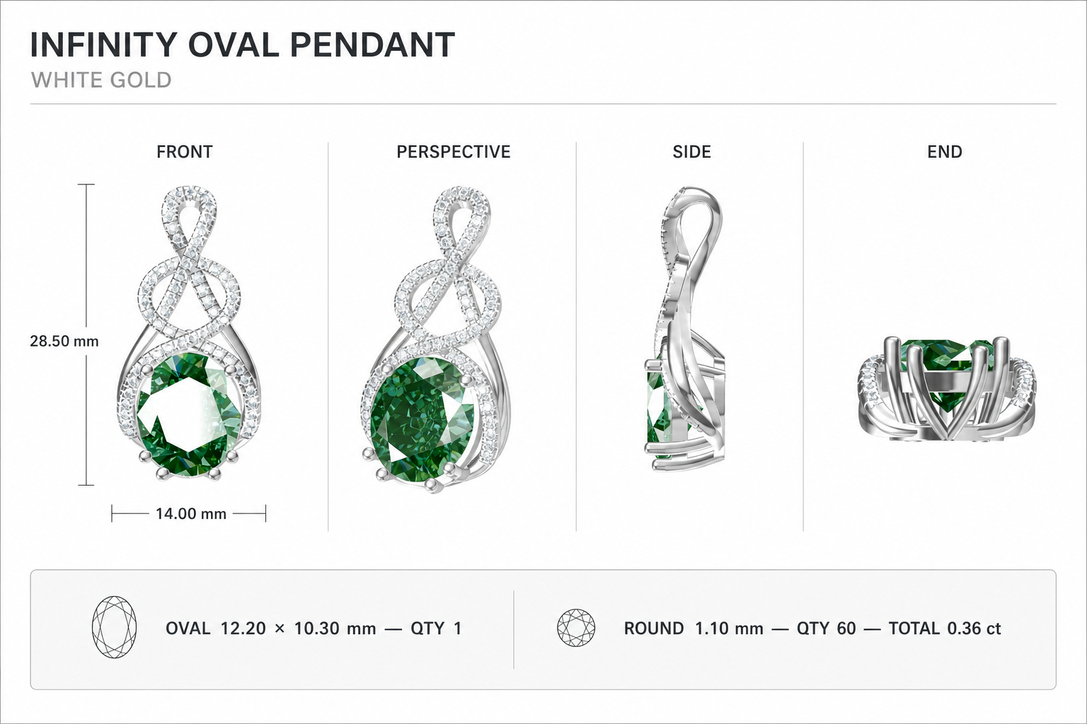 CAD rendering of an infinity oval pendant