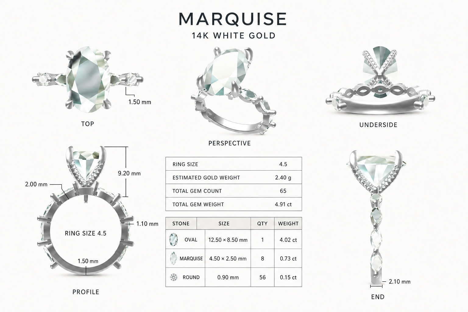 CAD rendering of a marquise accent ring