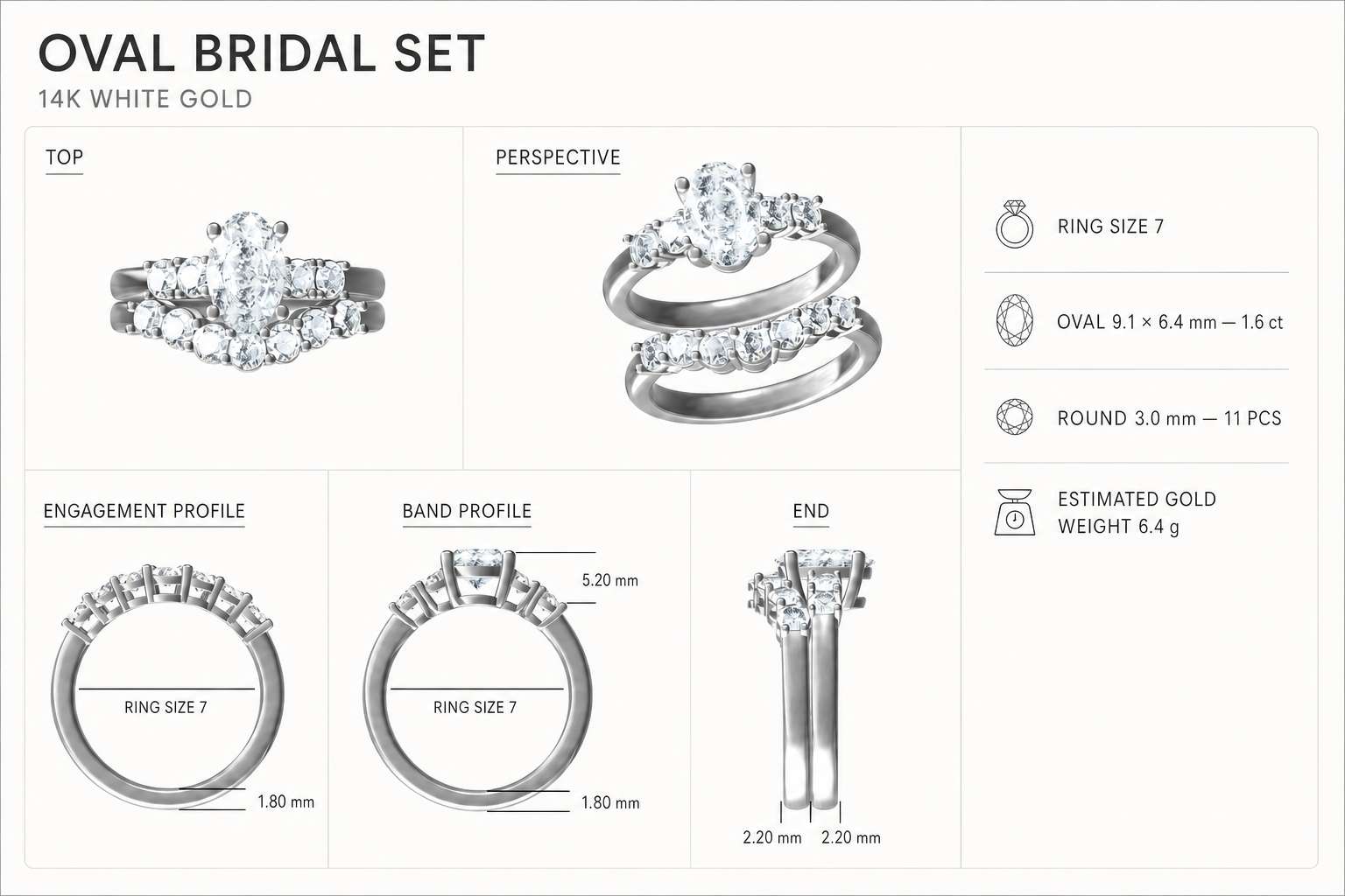 CAD rendering of an oval bridal set