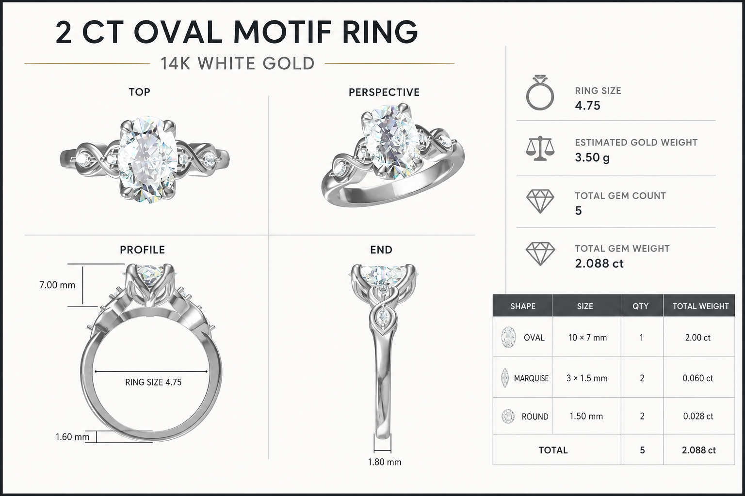 CAD rendering of an oval motif ring