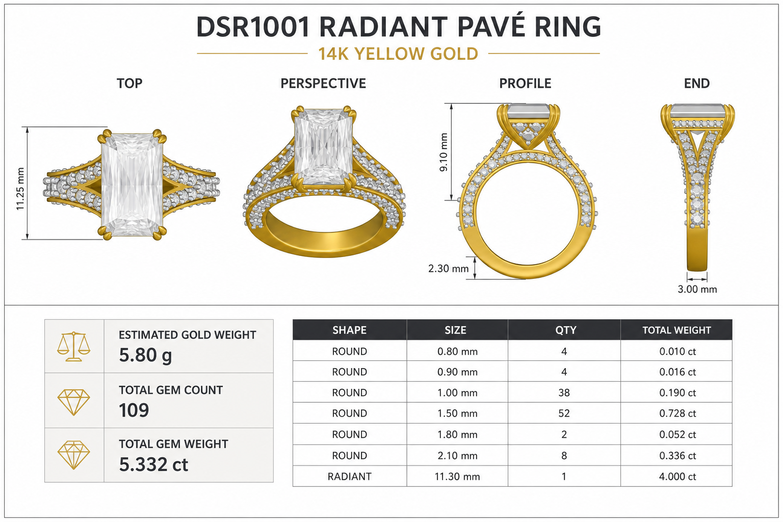 CAD rendering of a radiant pave ring