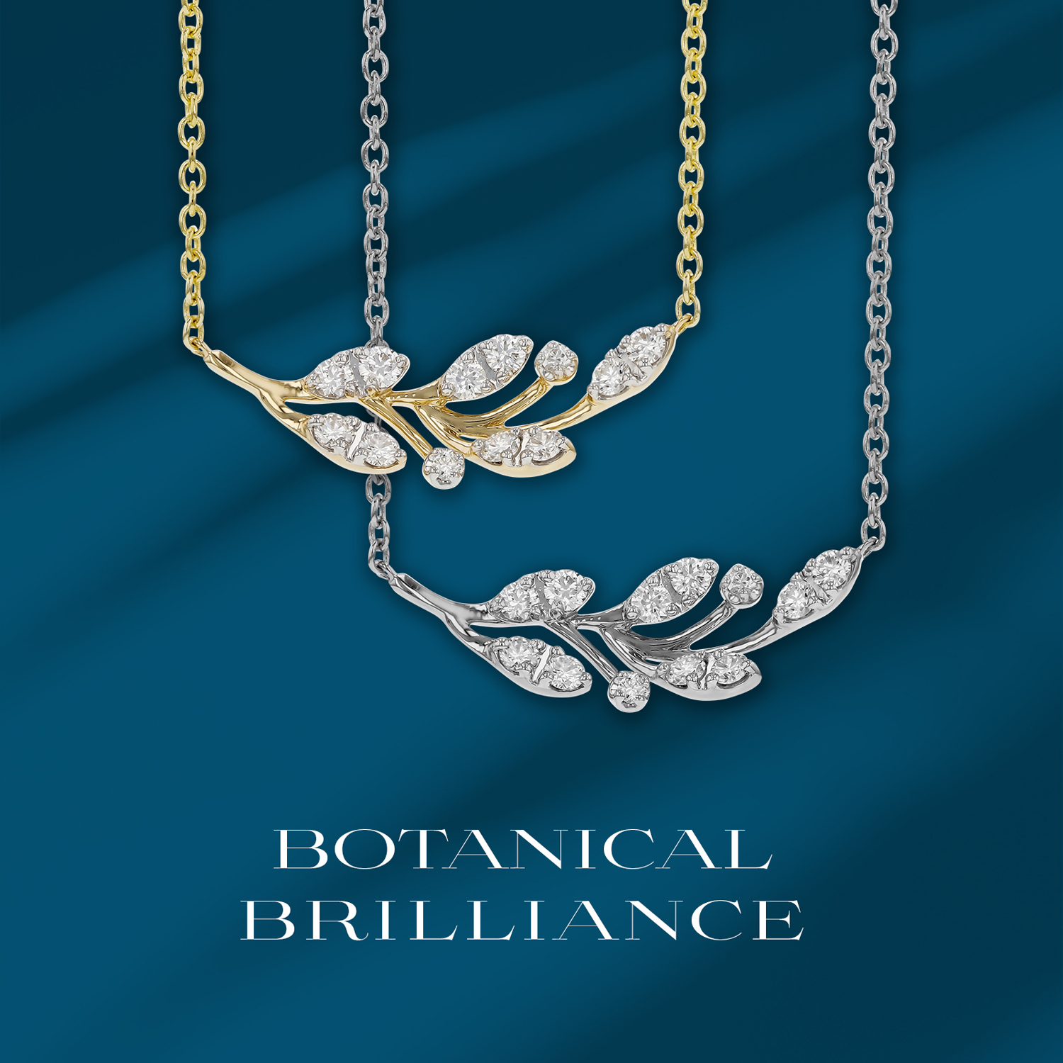 Gold and white gold botanical diamond necklaces